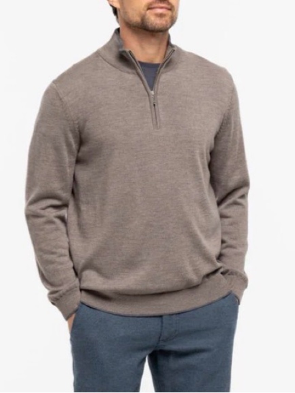 Ash & Erie Merino Wool Quarter Zip Sweater Taupe Medium NWOT